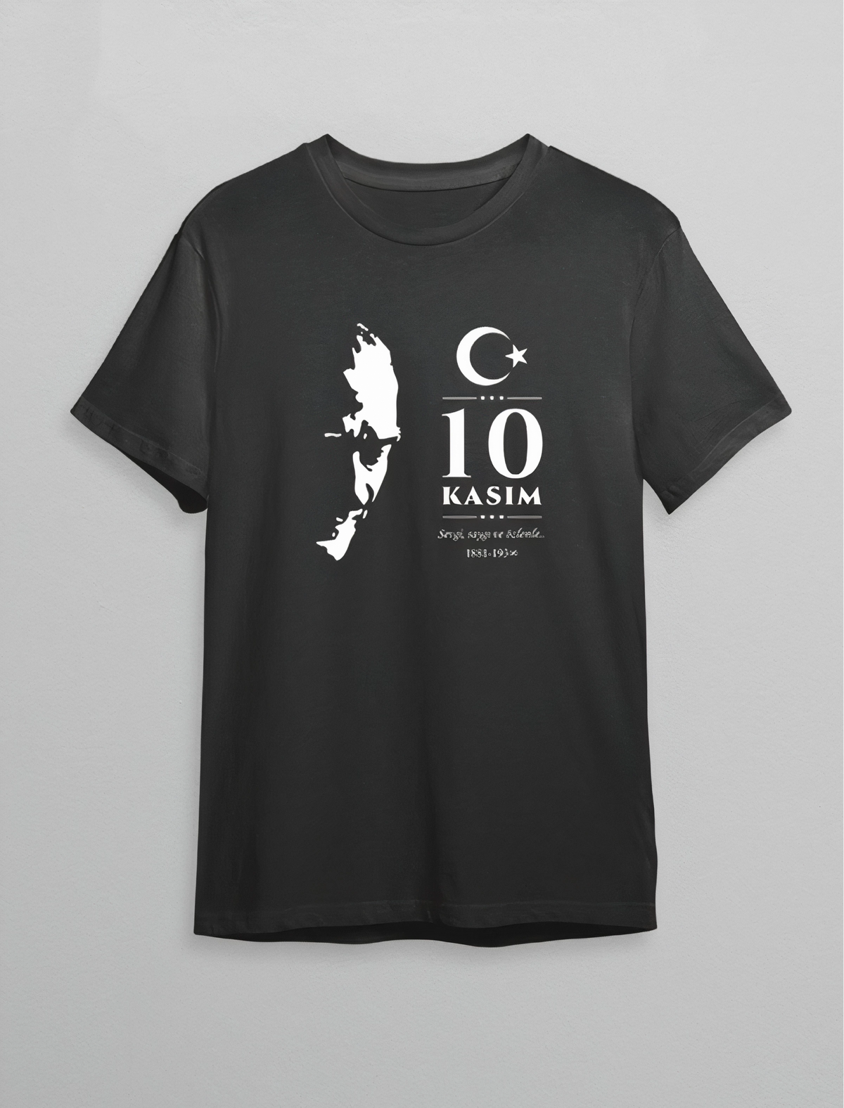 10 Kasım Atatürk Anma Günü Silüet Baskılı Oversize Bisiklet Yaka T-shirt - Siyah