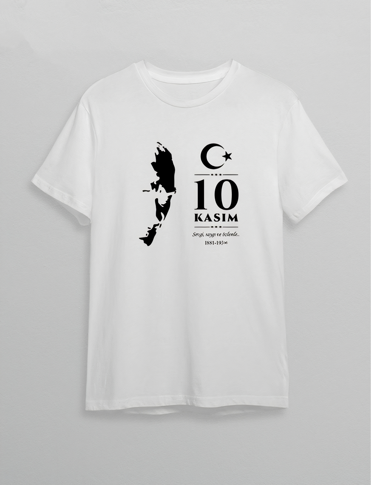 10 Kasım Atatürk Anma Günü Silüet Baskılı Oversize Bisiklet Yaka T-shirt - Beyaz