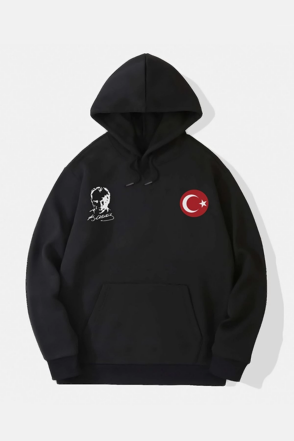 10 Kasıma Özel 3 İplik Kapüşonlu Baskılı SweatShirt Hoodie - Siyah