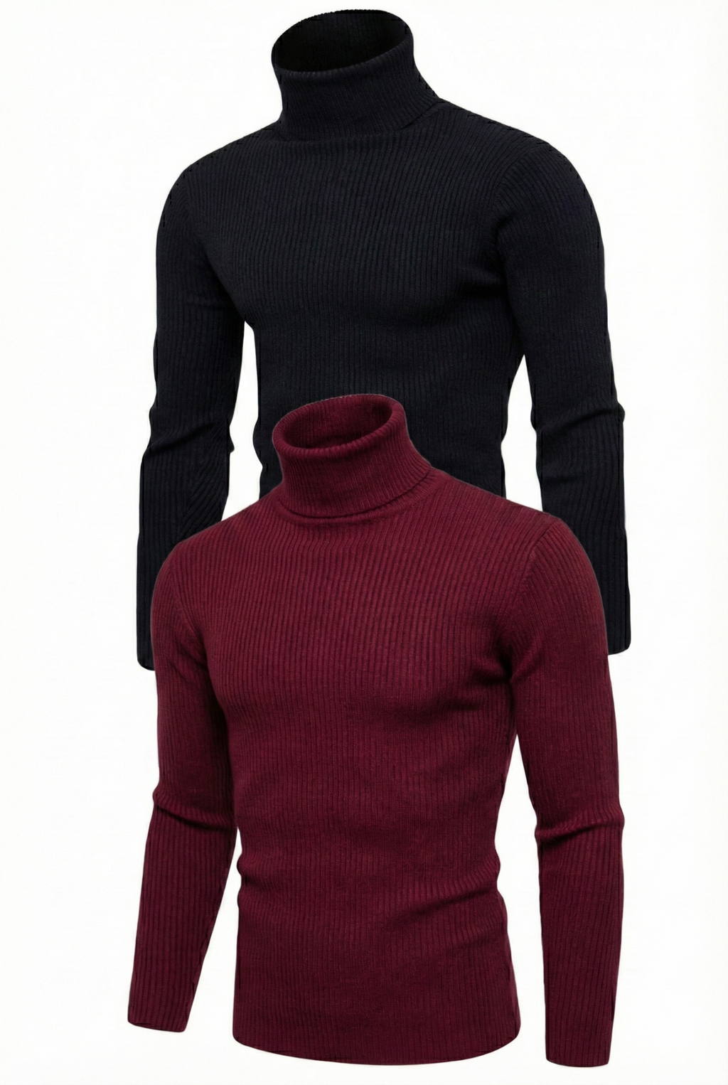 Erkek Kaşkorse Boğazlı Likralı Fitilli Slim Fit Body 2'li Set Siyah-Bordo