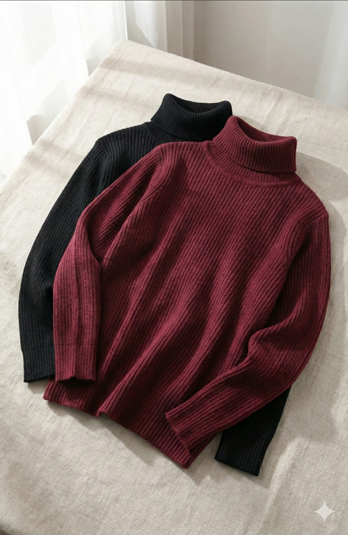 Erkek Kaşkorse Boğazlı Likralı Fitilli Slim Fit Body 2'li Set Siyah-Bordo