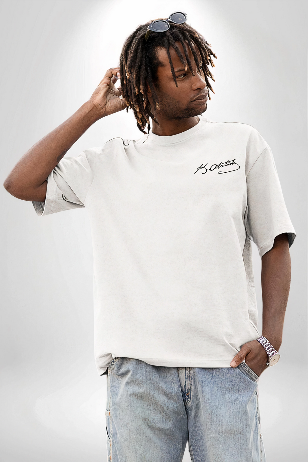 30 Ağustos Zafer Bayramı Ön Arka Baskılı Oversize Bisiklet Yaka T-shirt - Beyaz