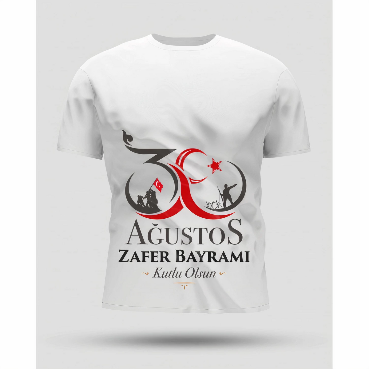 30 Ağustos Zafer Bayramı Baskılı Oversize Bisiklet Yaka T-shirt