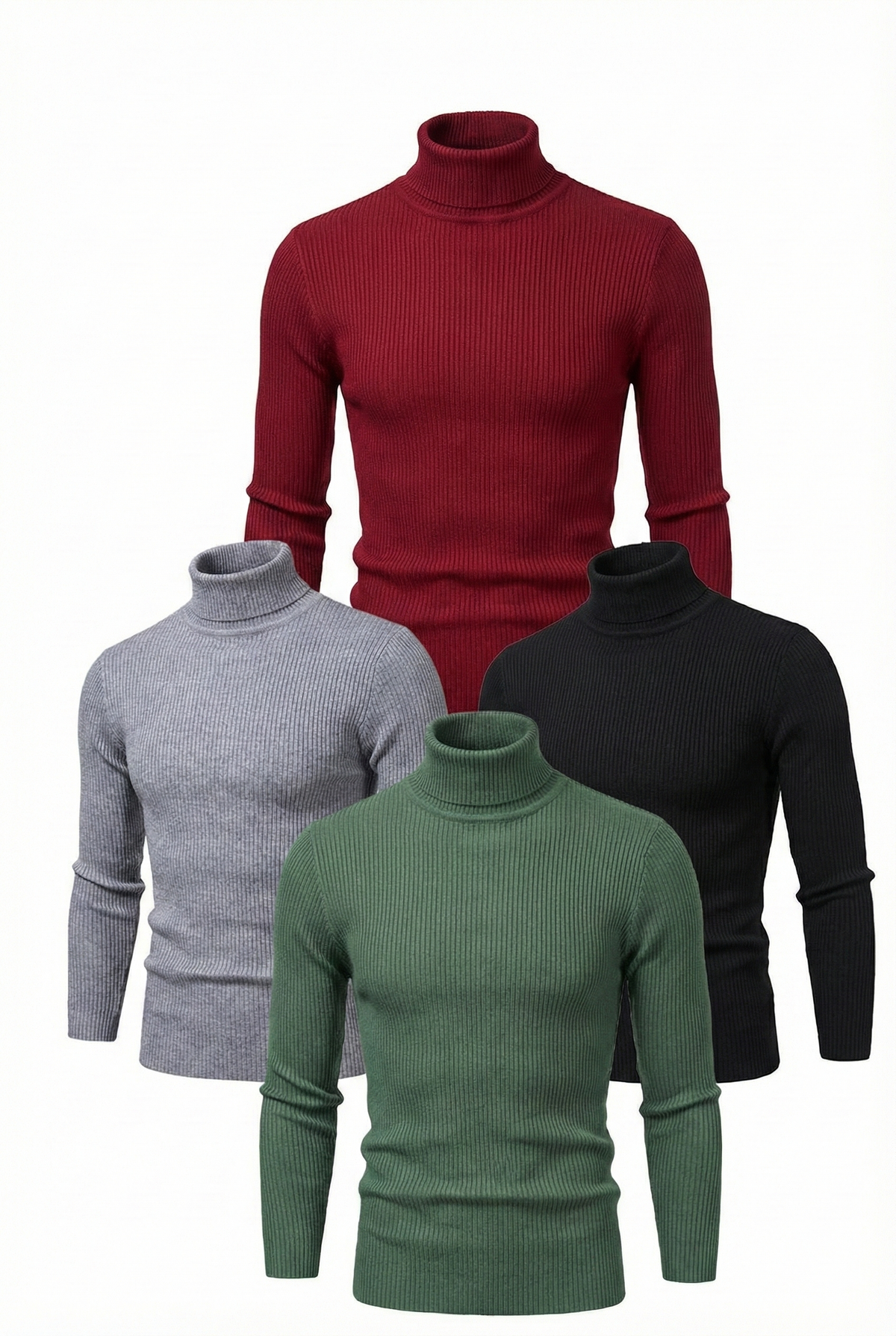 Erkek Kaşkorse Boğazlı Likralı Fitilli Slim Fit Body 4'lü Set Siyah-Bordo-Gri-Haki