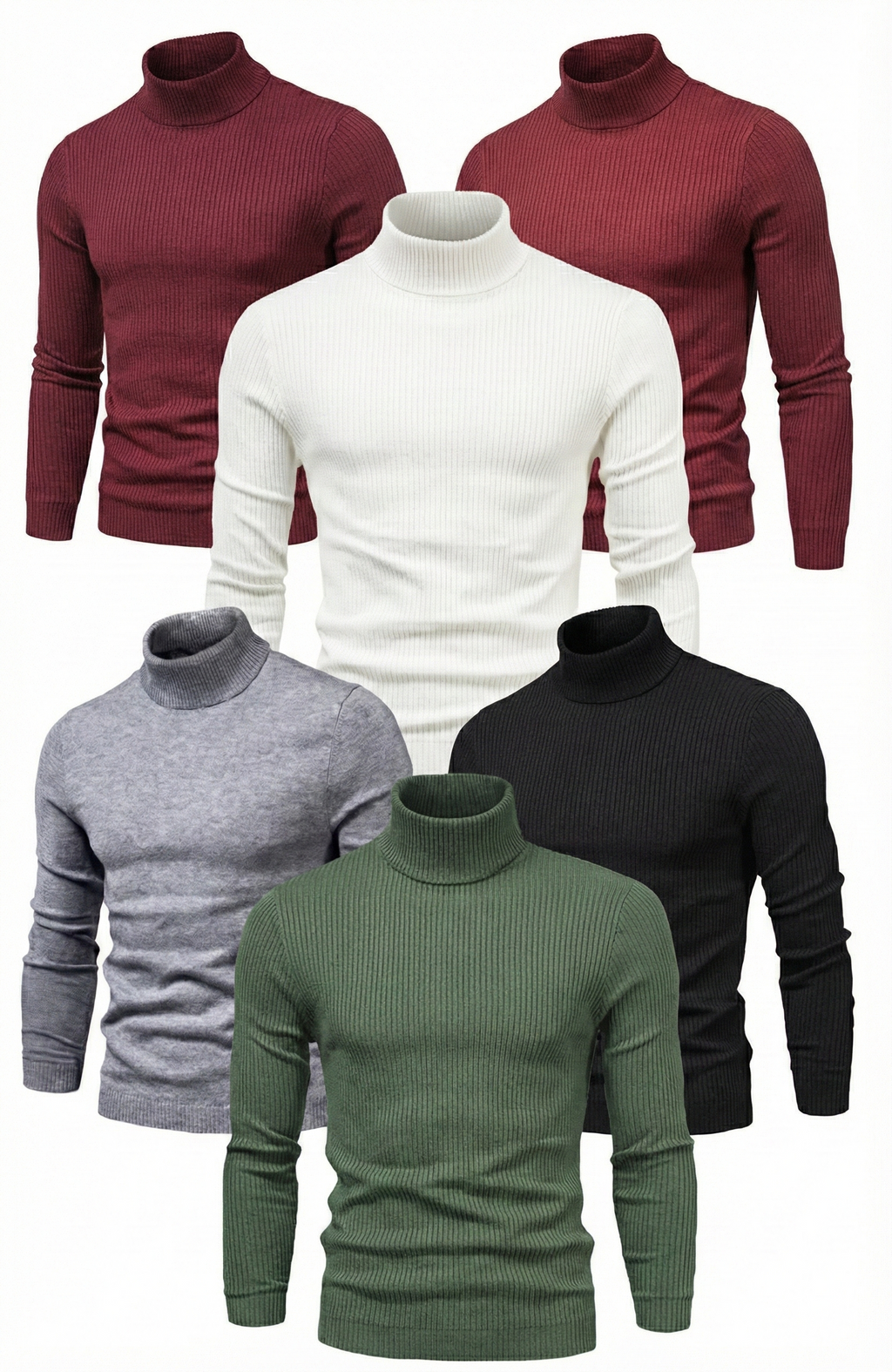 ERKEK 6'lı Siyah, Beyaz, Bordo, Gri, Haki Kaşkorse Boğazlı Full Likralı Fitilli Body Kazak