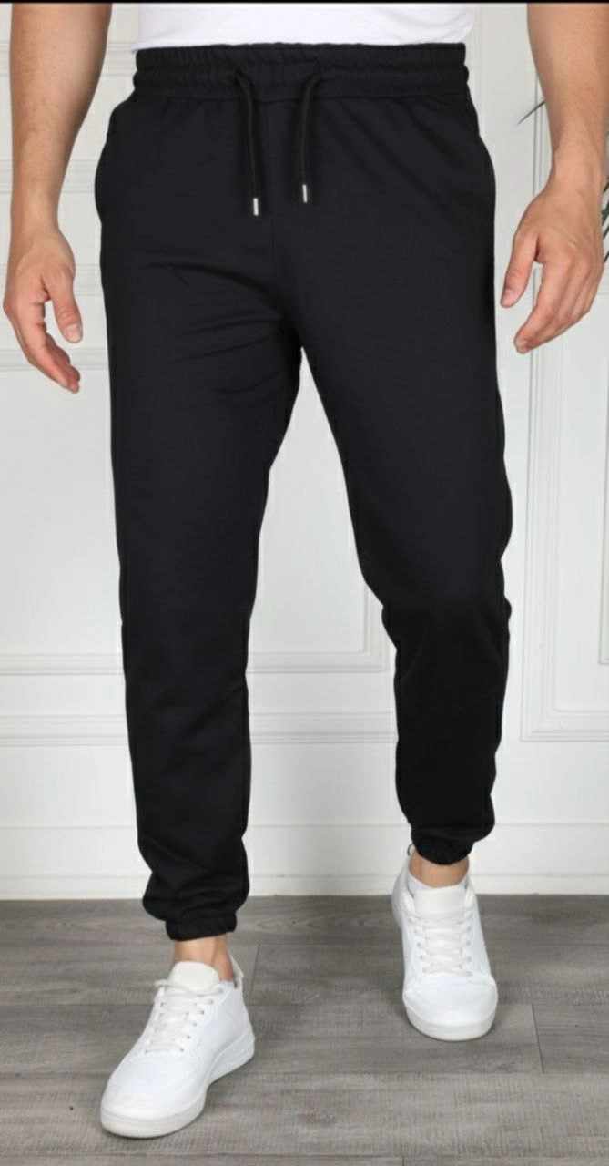 Erkek Jogger Eşofman Altı Cepli, Paça Lastikli , Spor Pantolon - Siyah