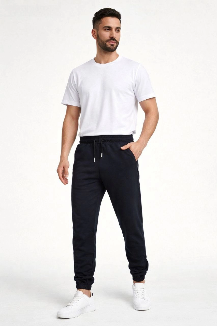 Erkek Jogger Eşofman Altı Cepli, Paça Lastikli , Spor Pantolon - Siyah