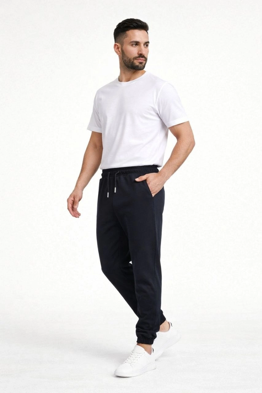 Erkek Jogger Eşofman Altı Cepli, Paça Lastikli , Spor Pantolon - Siyah