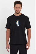 Erkek T-Shirt Penguen Baskılı Bisiklet Yaka Kısa kol yazlık Tişört - Siyah