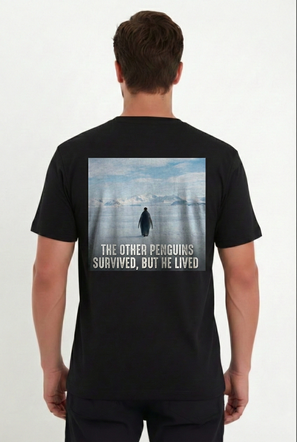 Erkek T-Shirt Penguen Baskılı Bisiklet Yaka Kısa kol yazlık Tişört - Siyah