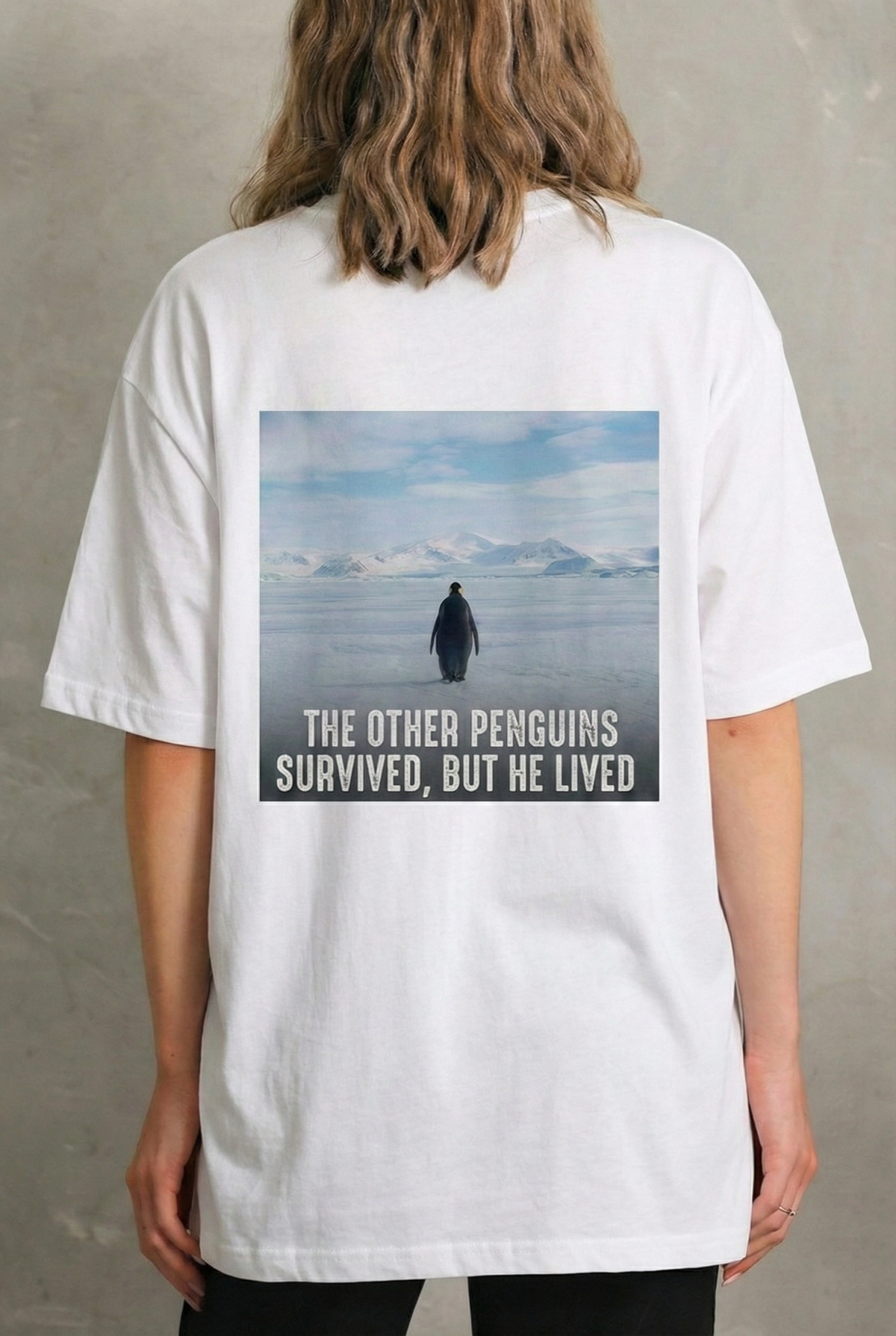Kadın T-Shirt Penguen Baskılı Bisiklet Yaka Kısa kol yazlık Tişört - Beyaz
