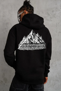 Erkek Nihilist Penguen Baskılı 3 İplik Pamuklu Kapüşonlu Sweatshirt Hoodie Siyah