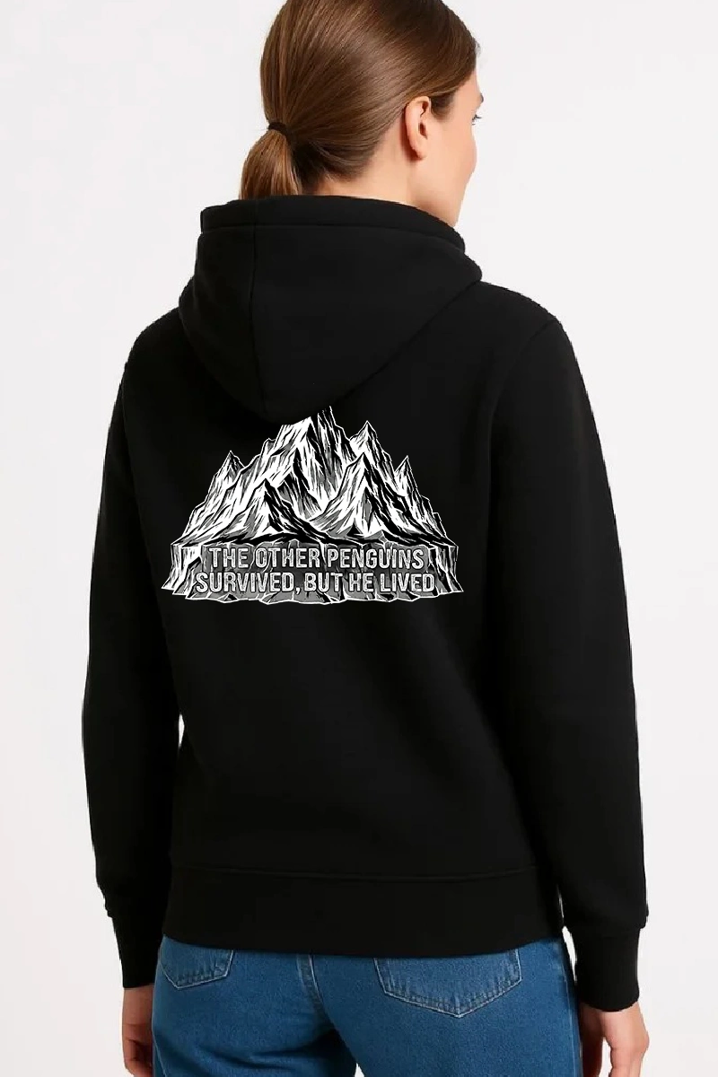 Kadın 3 İplik Pamuklu Kapüşonlu Hoodie Sweatshirt Nihilist Penguen Baskılı - Siyah