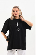 Kadın T-Shirt Penguen Baskılı Bisiklet Yaka Kısa kol yazlık Tişört - Siyah