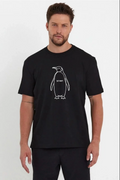 Erkek T-Shirt Nihilist Penguen Baskılı Bisiklet Yaka Kısa kol yazlık Tişört - Siyah
