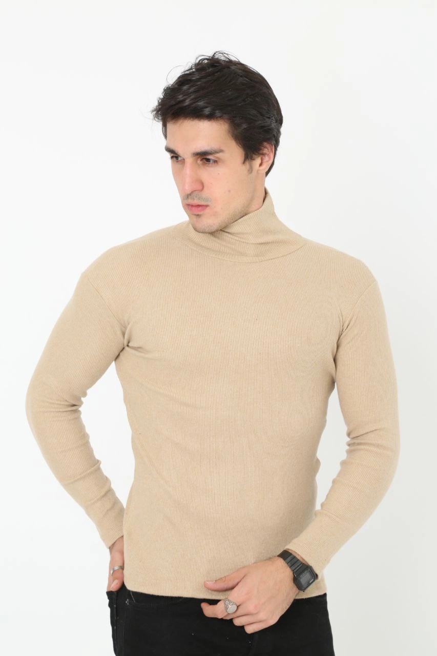 Erkek Fitilli Kaşkorse Kumaş Boğazlı Full Likralı Slimfit Body - Bej