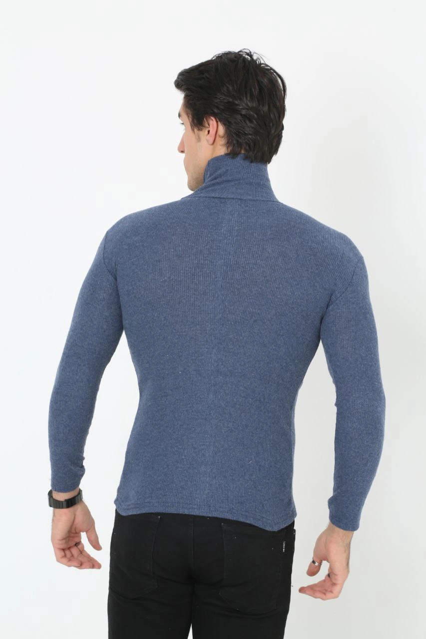 Erkek Fitilli Kaşkorse Kumaş Boğazlı Full Likralı Slimfit Body - İndigo