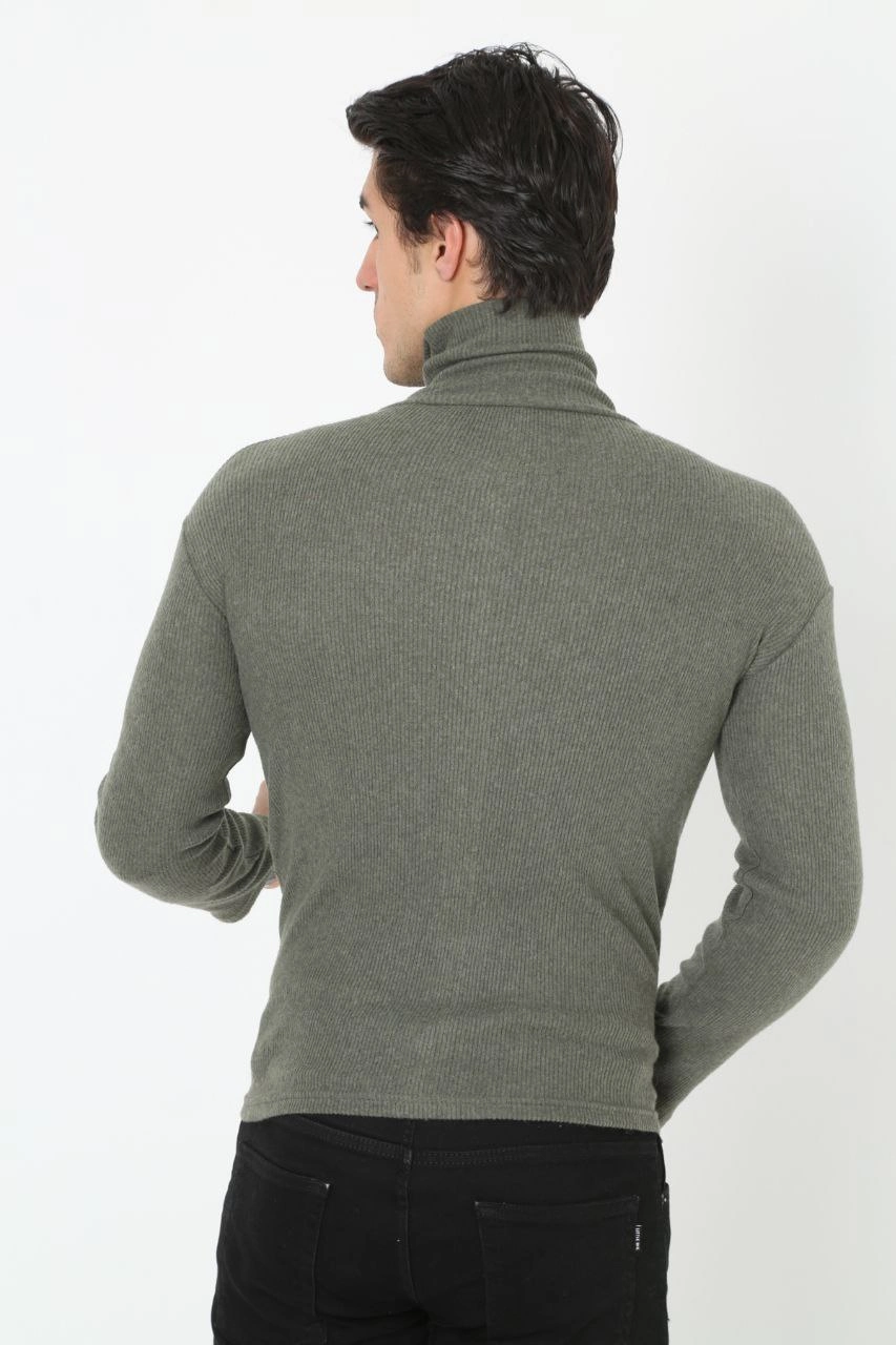 Erkek Fitilli Kaşkorse Kumaş Boğazlı Full Likralı Slimfit Body - Haki