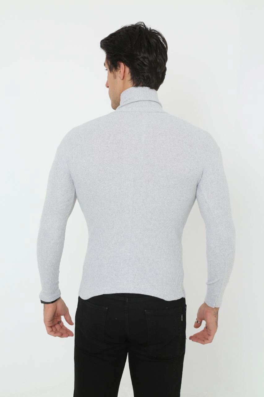 Erkek Fitilli Kaşkorse Kumaş Boğazlı Full Likralı Slimfit Body - Gri