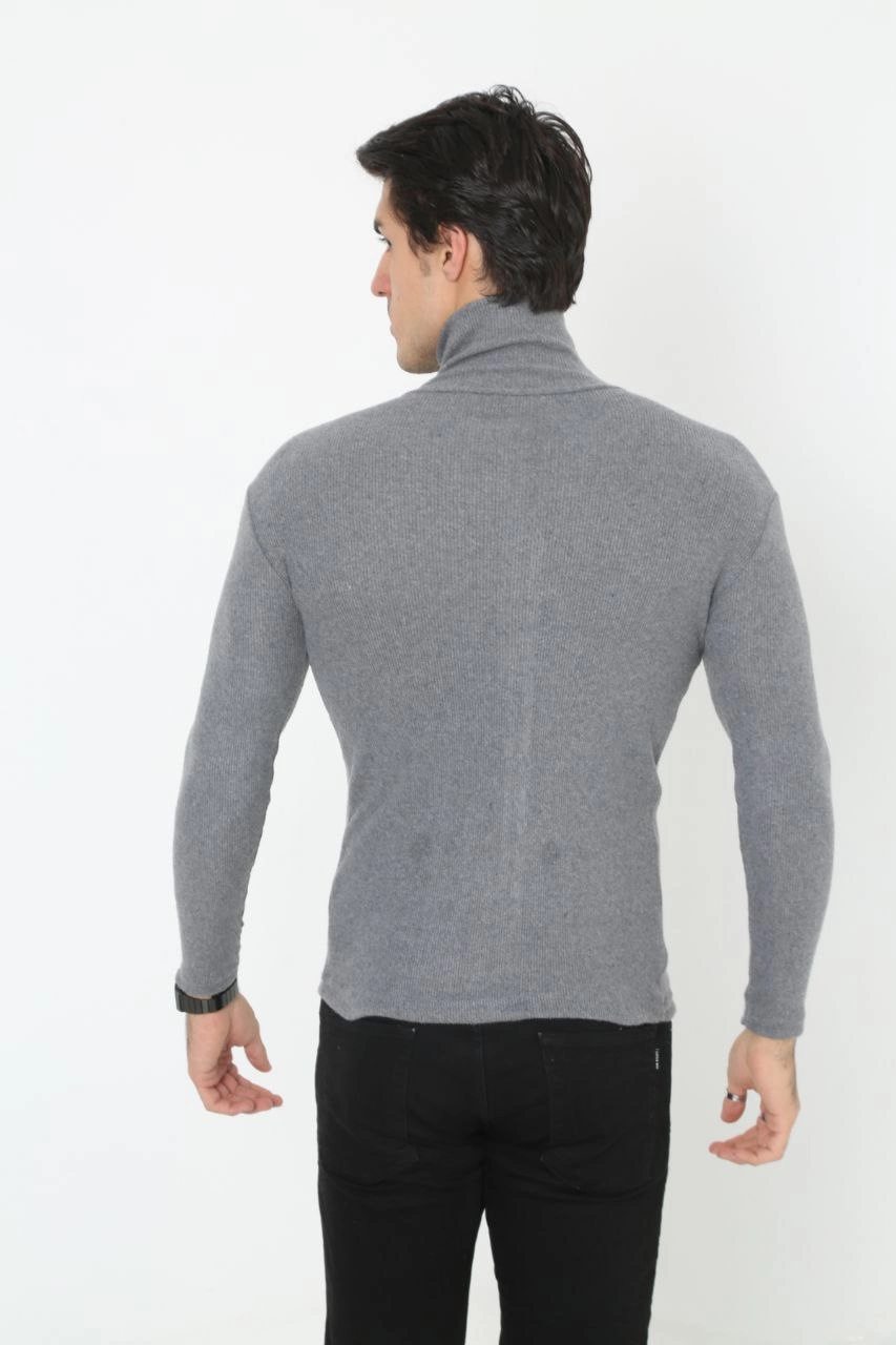 Erkek Fitilli Kaşkorse Kumaş Boğazlı Full Likralı Slimfit Body - Füme