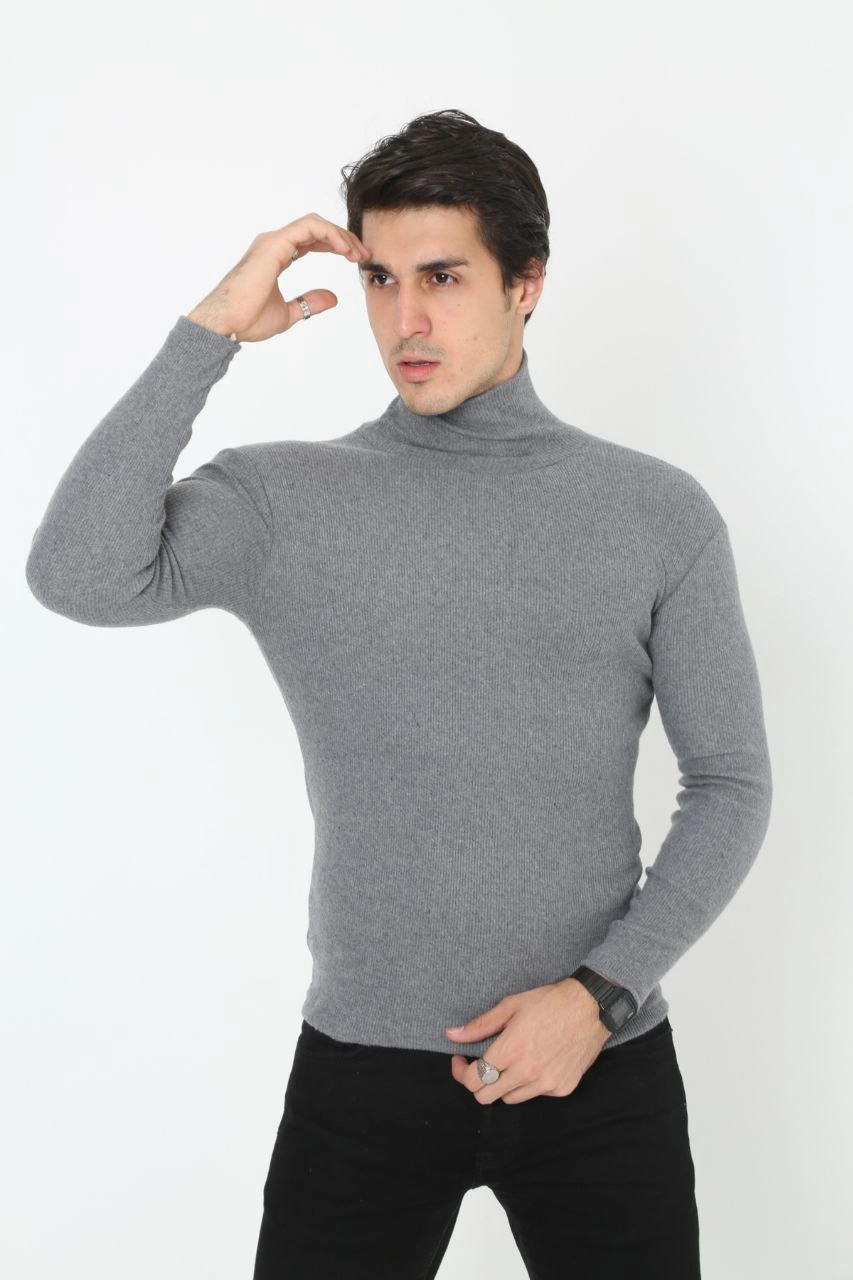 Erkek Fitilli Kaşkorse Kumaş Boğazlı Full Likralı Slimfit Body - Füme