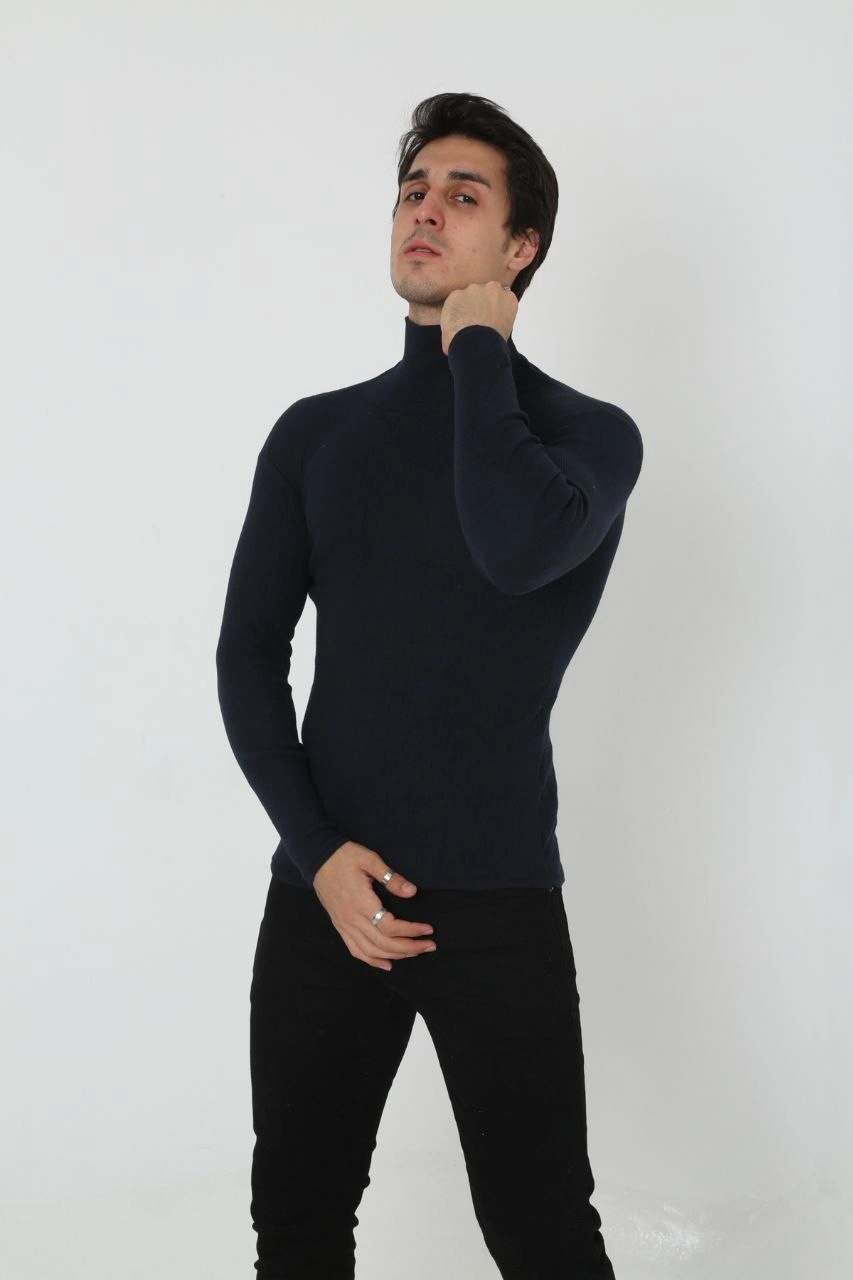 Erkek Fitilli Kaşkorse Kumaş Boğazlı Full Likralı Slimfit Body - Siyah
