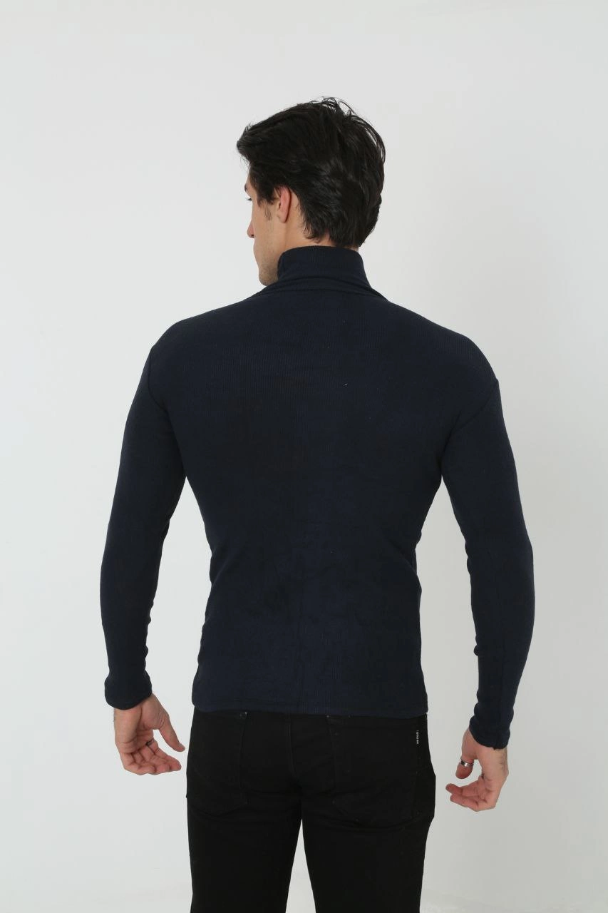 Erkek Fitilli Kaşkorse Kumaş Boğazlı Full Likralı Slimfit Body - Siyah