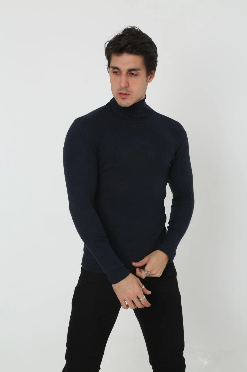 Erkek Fitilli Kaşkorse Kumaş Boğazlı Full Likralı Slimfit Body - Siyah