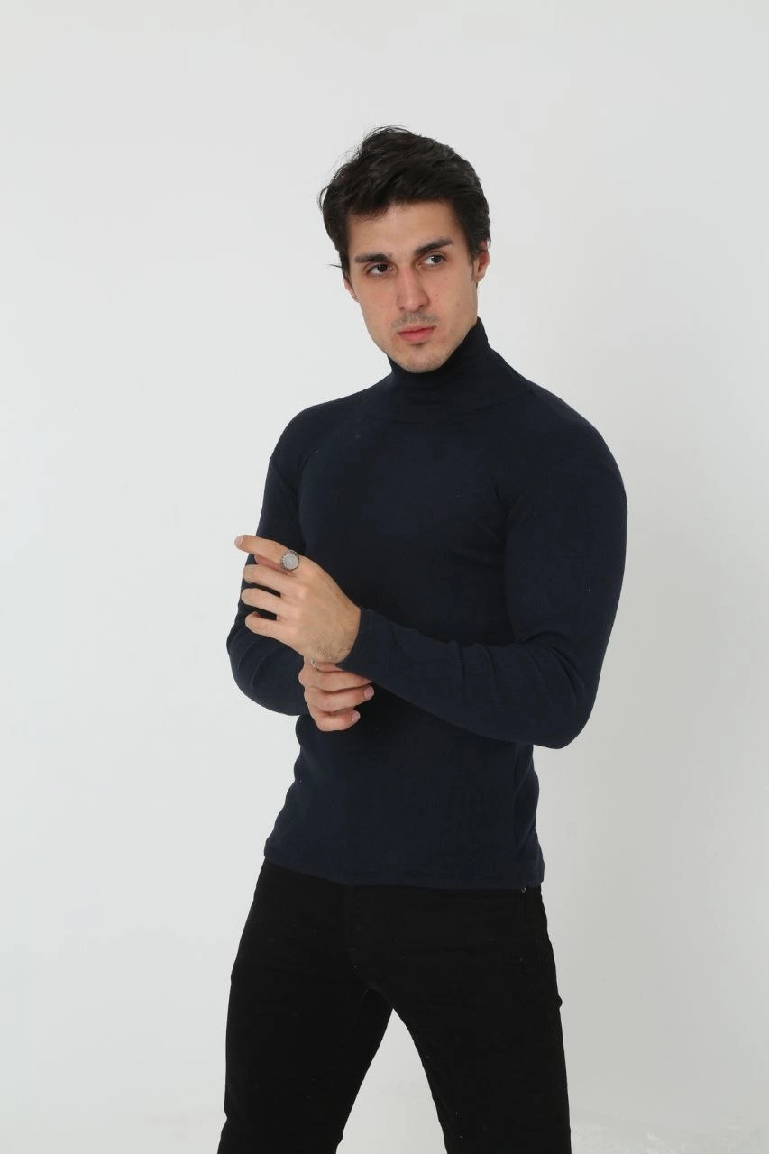 Erkek Fitilli Kaşkorse Kumaş Boğazlı Full Likralı Slimfit Body - Siyah