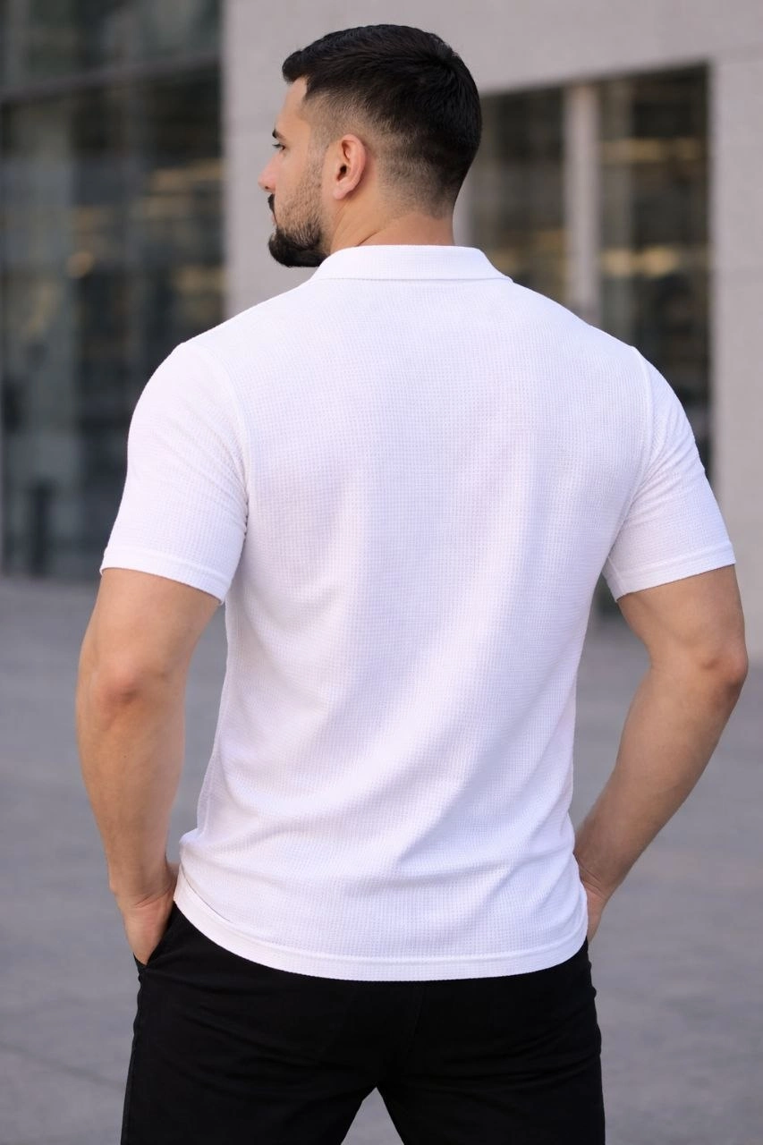 Erkek Waffle Kumaş Açık Yakalı Düğmeli Regular Fit Gömlek 2’li Set Siyah-Beyaz