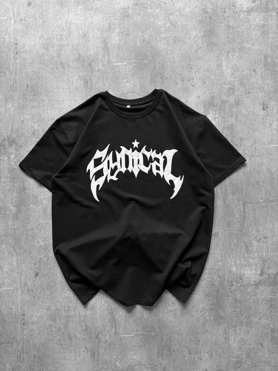 Kadın Kısa Kol Yazlık Tişört Bisiklet Yaka Baskılı Oversize T-Shirt - Siyah