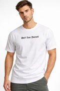 Erkek Wafıl Kumaş Tişört Regular Kalıp Bisiklet Yaka Baskılı T-Shirt - Beyaz