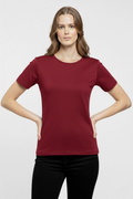 Kadın T-Shirt Bisiklet Yaka Slim Fit Likralı Tişört Yazlık Basic Body - Bordo