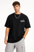 Erkek Kısa Kol Yazlık Tişört Bisiklet Yaka Baskılı Oversize T-Shirt - Siyah