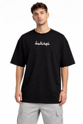 Erkek Kısa Kol Yazlık Tişört Bisiklet Yaka Baskılı Oversize T-Shirt - Siyah