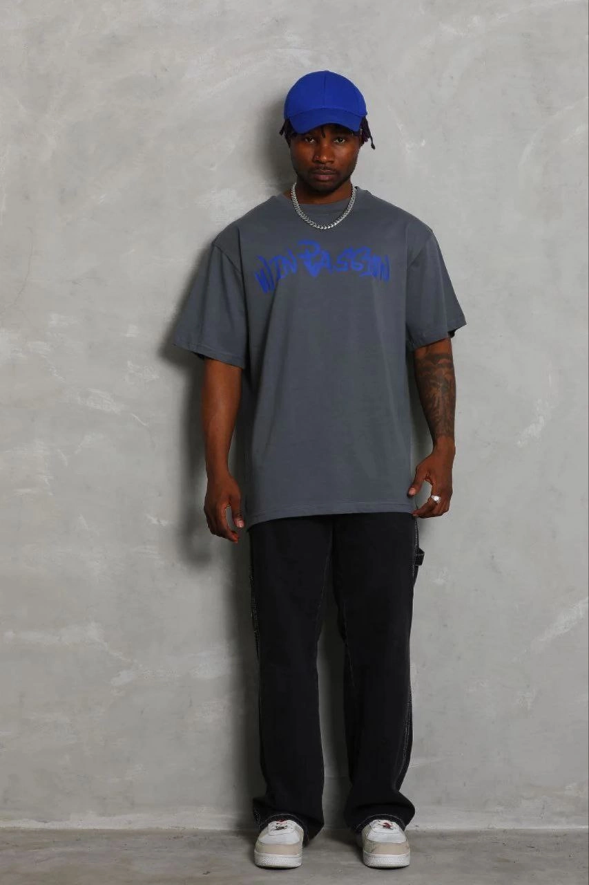Erkek Baskılı T-Shirt Kısa Kol Bisiklet Yaka Regular Fit Tişört - Füme