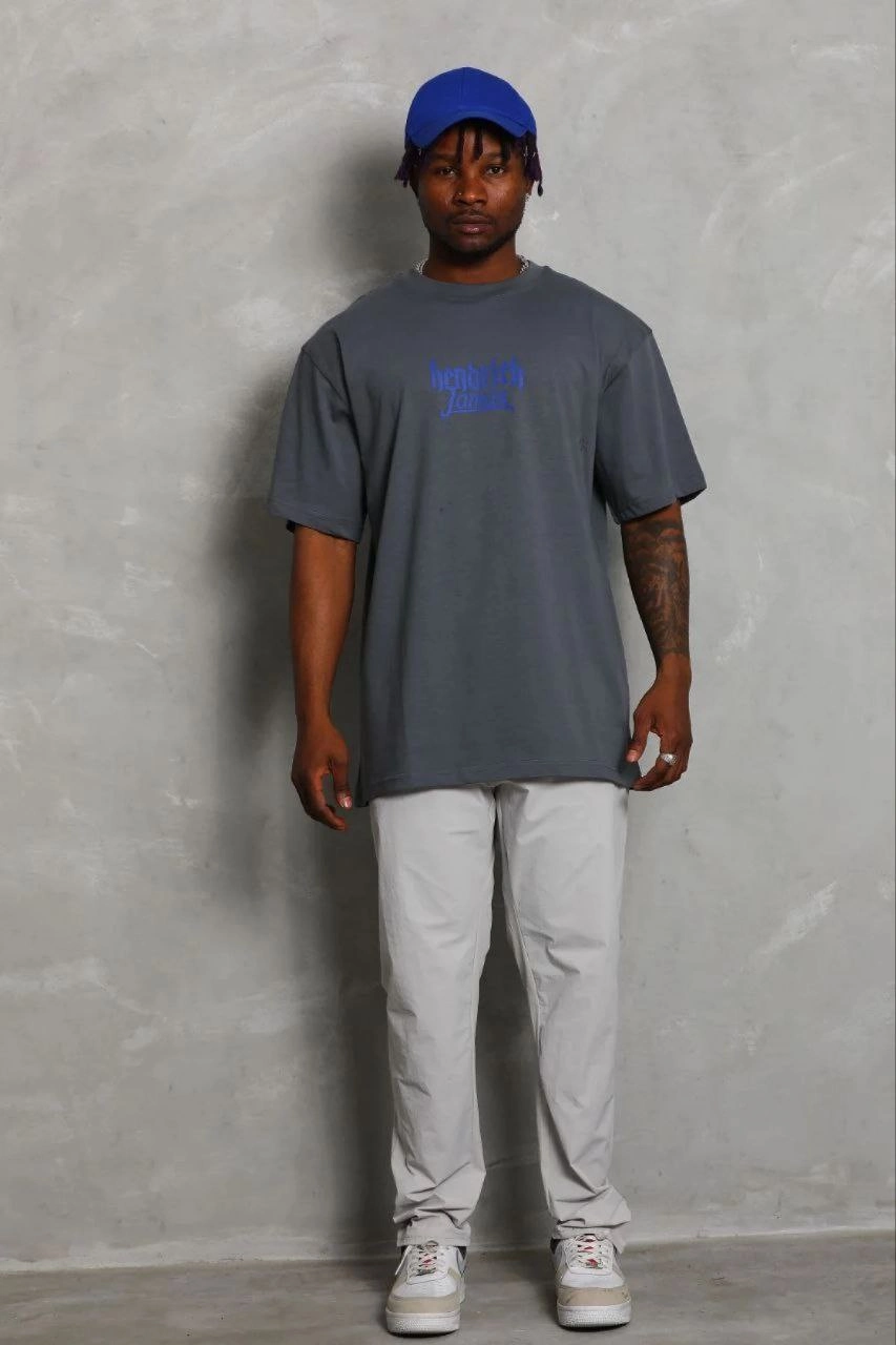 Erkek Baskılı T-Shirt Kısa Kol Bisiklet Yaka Regular Fit Tişört - Füme