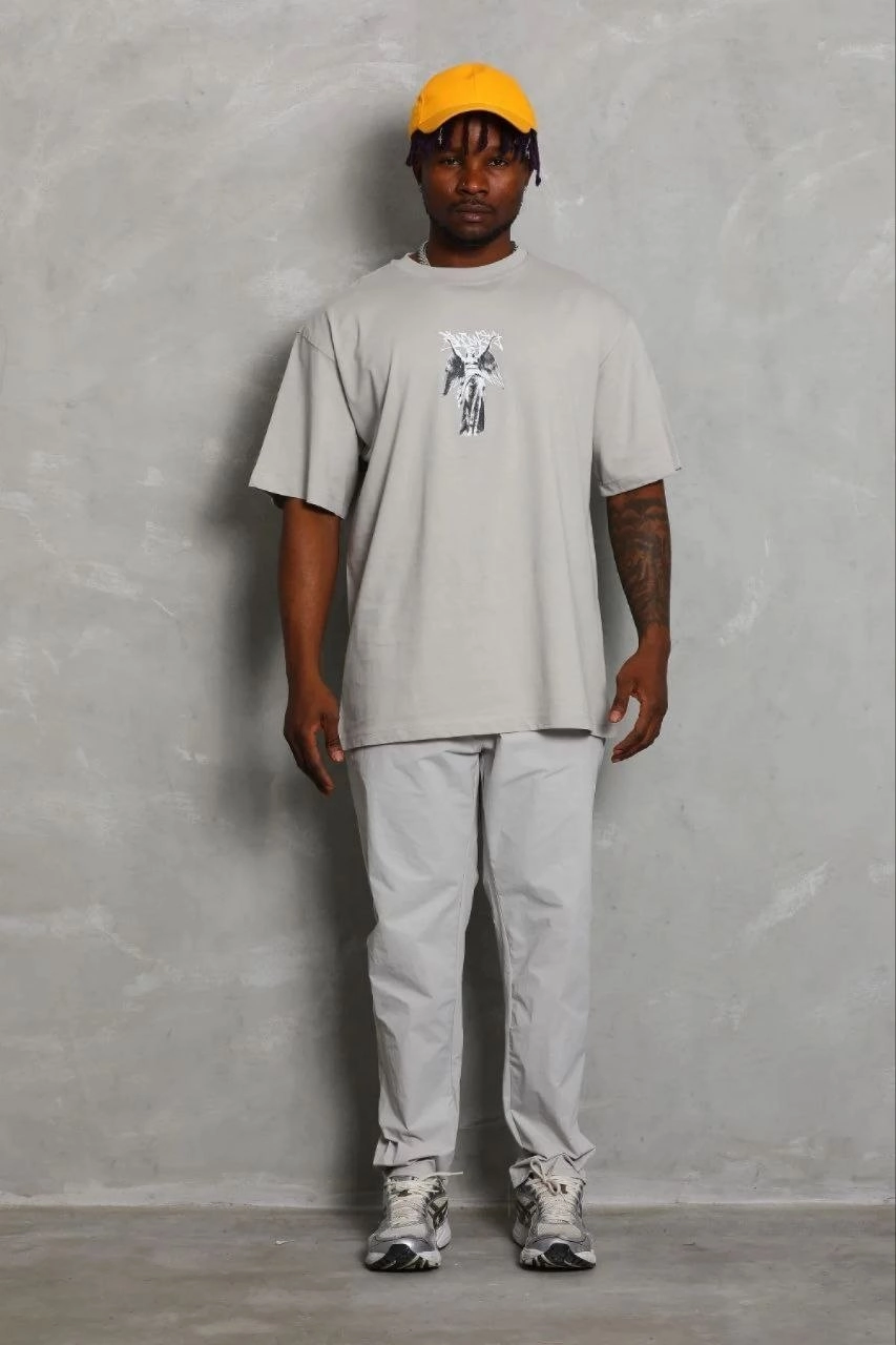 Erkek Baskılı T-Shirt Kısa Kol Bisiklet Yaka Regular Fit Tişört - Gri