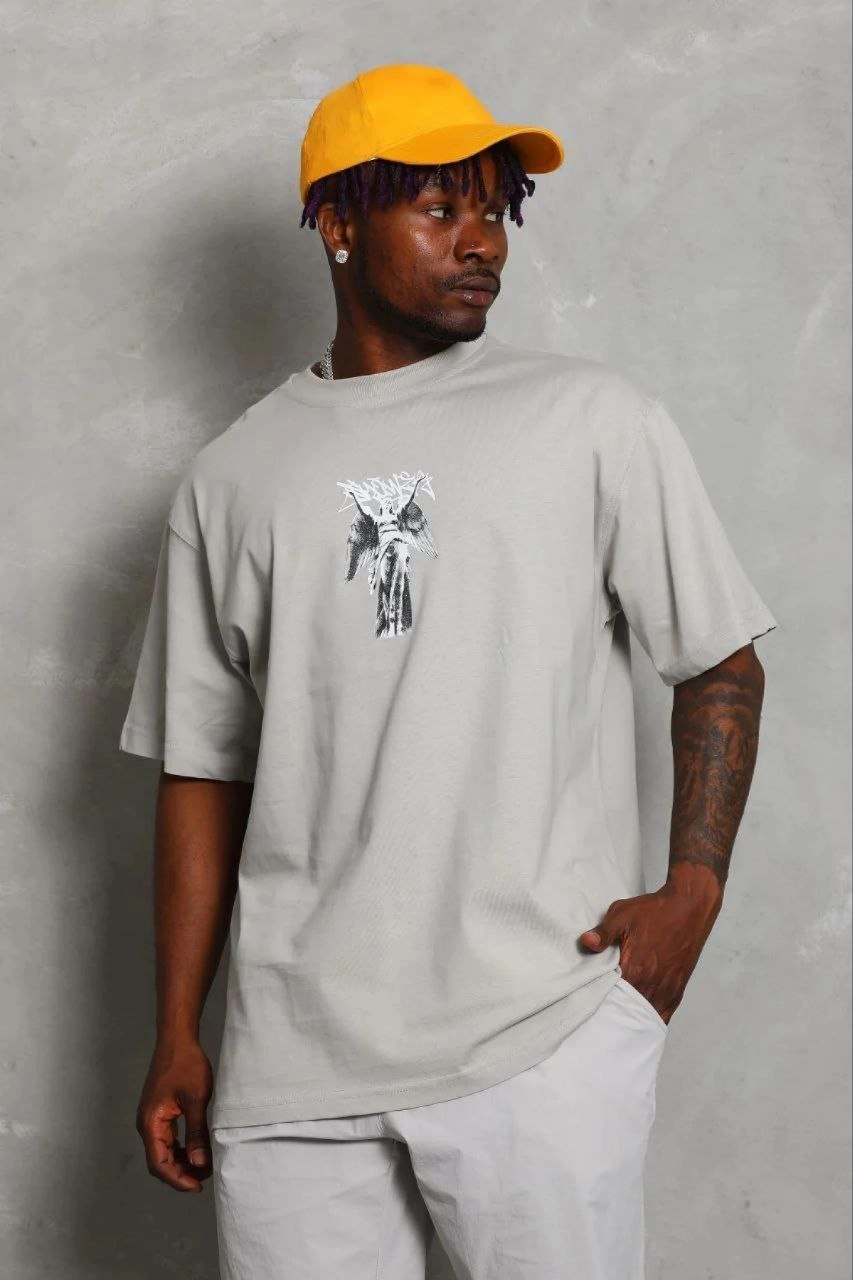 Erkek Baskılı T-Shirt Kısa Kol Bisiklet Yaka Regular Fit Tişört - Gri