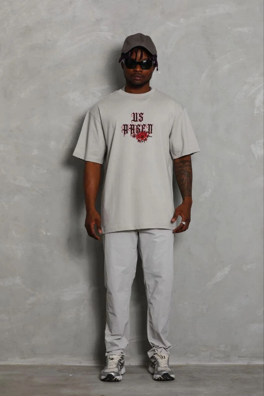 Erkek Baskılı T-Shirt Kısa Kol Bisiklet Yaka Regular Fit Tişört - Gri