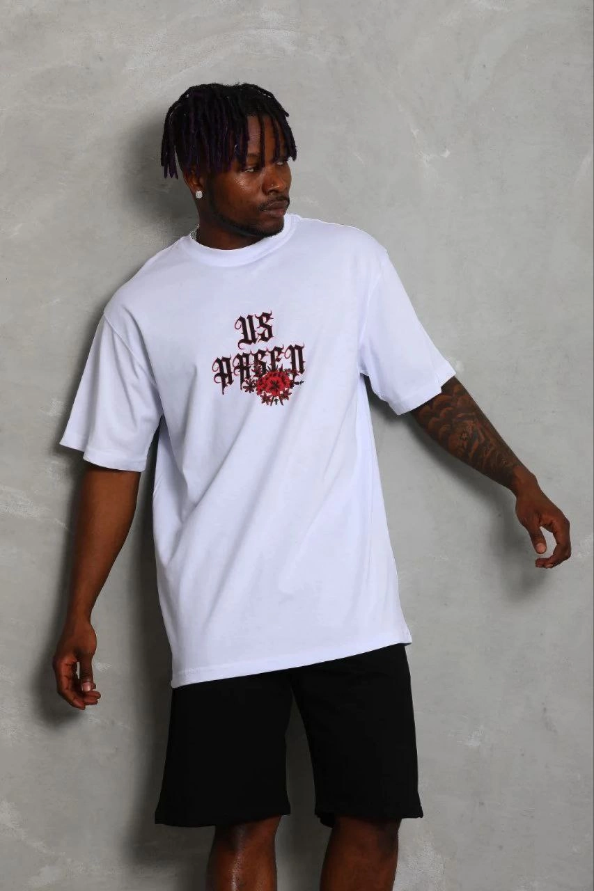 Erkek Baskılı T-Shirt Kısa Kol Bisiklet Yaka Regular Fit Tişört - Beyaz