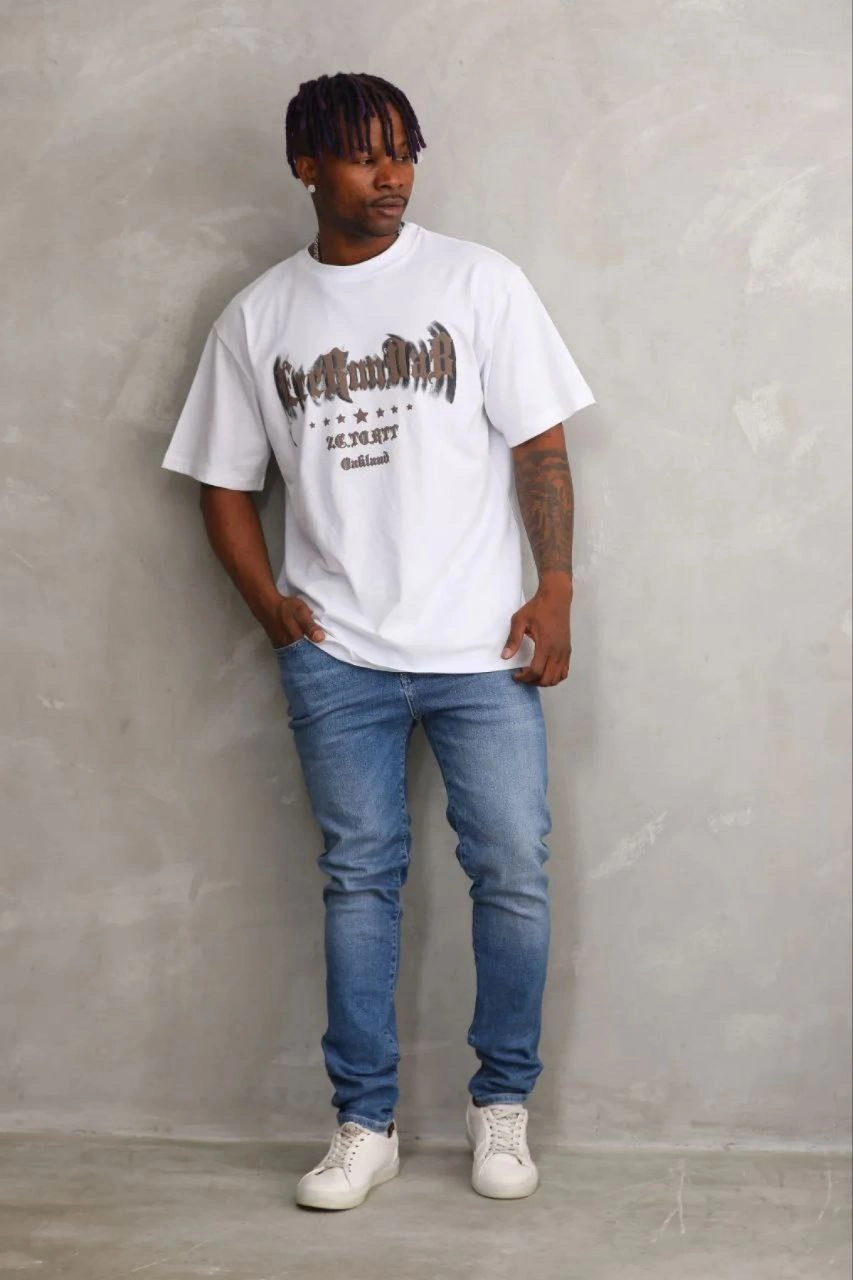 Erkek Baskılı T-Shirt Kısa Kol Bisiklet Yaka Regular Fit Tişört - Beyaz