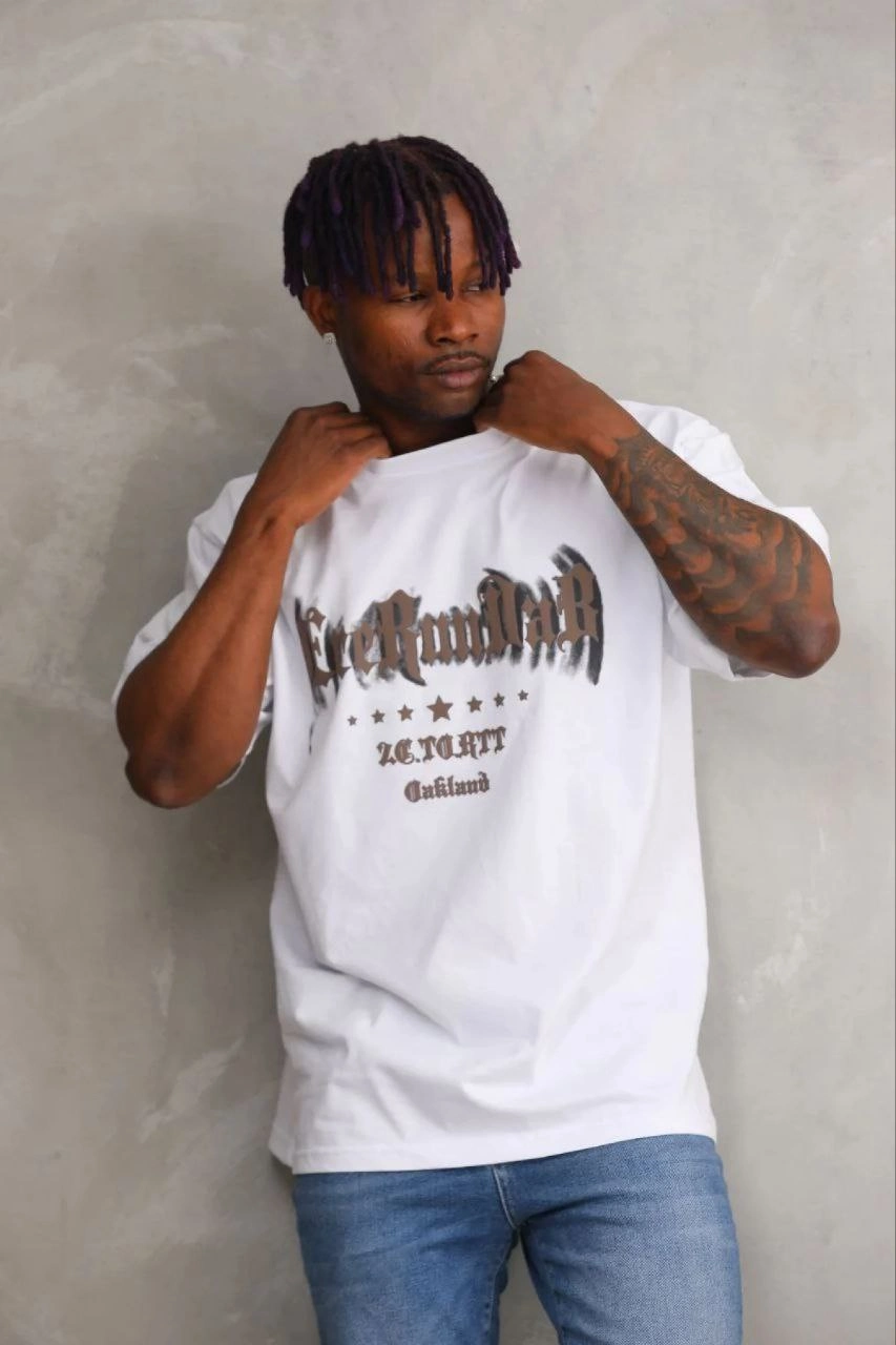 Erkek Baskılı T-Shirt Kısa Kol Bisiklet Yaka Regular Fit Tişört - Beyaz
