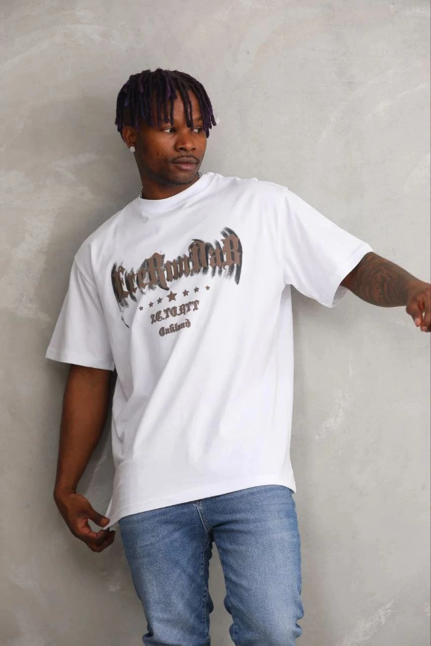 Erkek Baskılı T-Shirt Kısa Kol Bisiklet Yaka Regular Fit Tişört - Beyaz