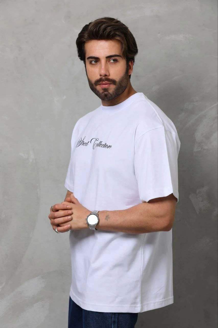 Erkek Baskılı T-Shirt Kısa Kol Bisiklet Yaka Regular Fit Tişört - Beyaz