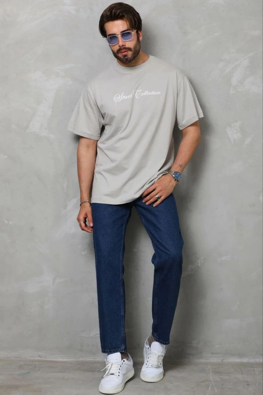 Erkek Baskılı T-Shirt Kısa Kol Bisiklet Yaka Regular Fit Tişört - Gri