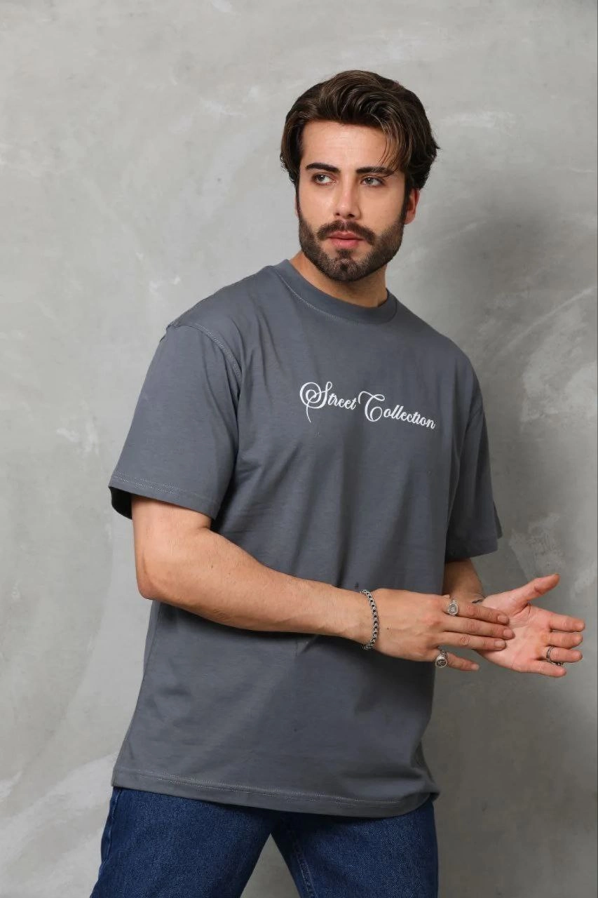 Erkek Baskılı T-Shirt Kısa Kol Bisiklet Yaka Regular Fit Tişört - Füme