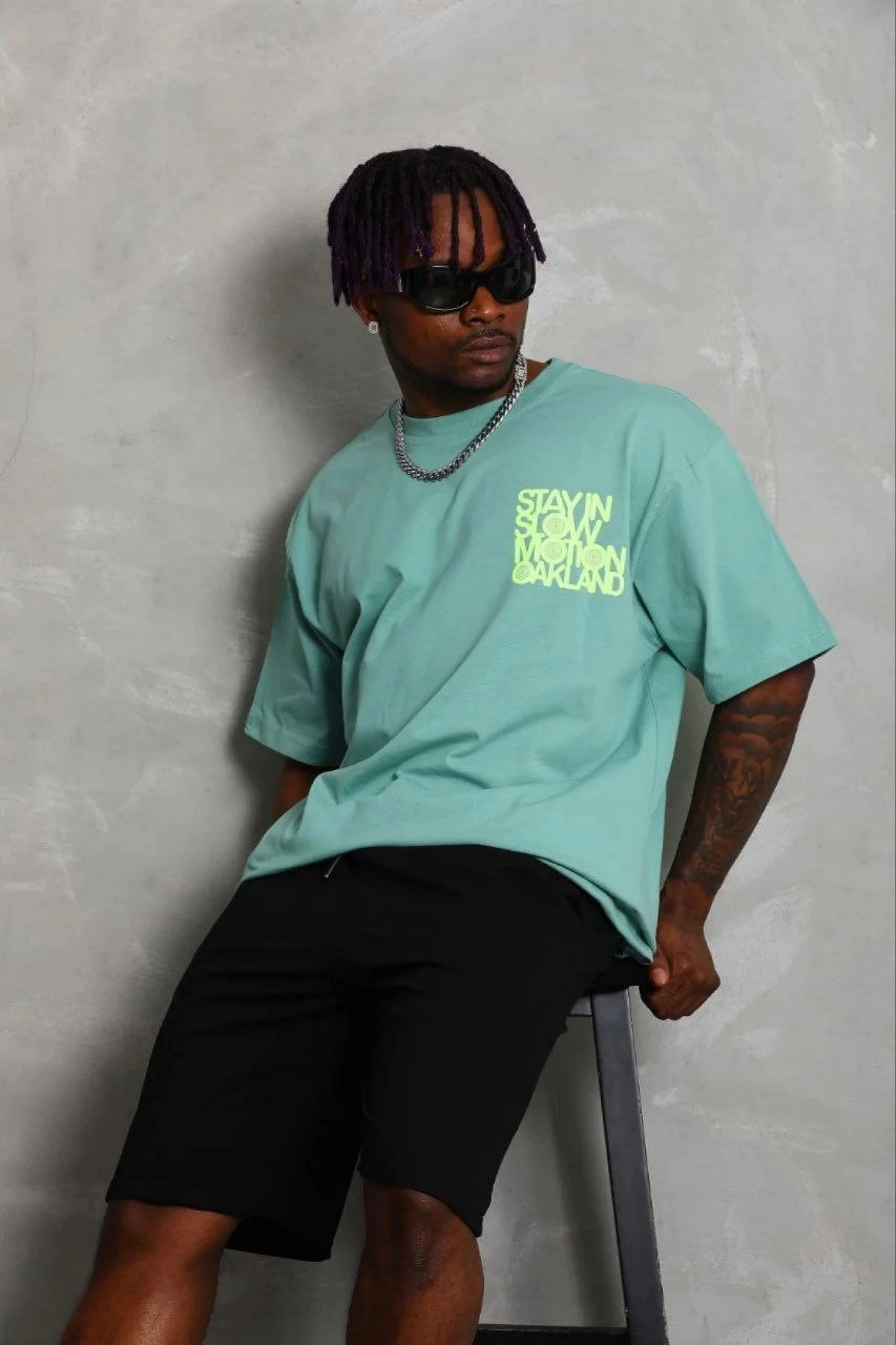 Erkek Baskılı T-Shirt Kısa Kol Bisiklet Yaka Regular Fit Tişört - Mint Yeşili