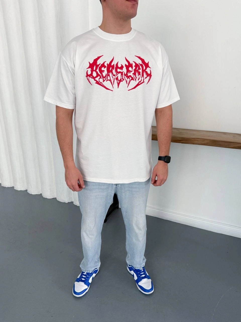 Erkek Kısa Kol Yazlık Tişört Bisiklet Yaka Baskılı Oversize T-Shirt - Beyaz