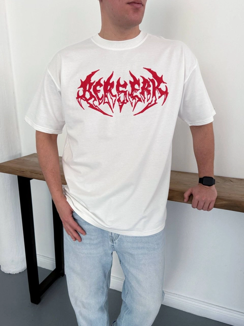 Erkek Kısa Kol Yazlık Tişört Bisiklet Yaka Baskılı Oversize T-Shirt - Beyaz